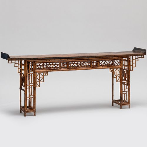 CHINESE BAMBOO AND HARDWOOD ALTAR