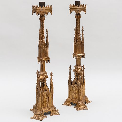 PAIR OF FRENCH NEO-GOTHIC GILT-BRONZE