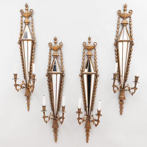 SET OF FOUR GEORGE III STYLE GILTWOOD