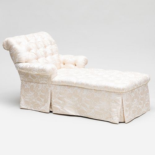 TUFTED WHITE DAMASK CHAISE LOUNGE,