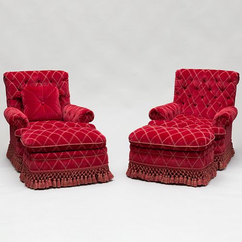 PAIR OF RED VELOUR DE LIN TUFTED 3cad0e