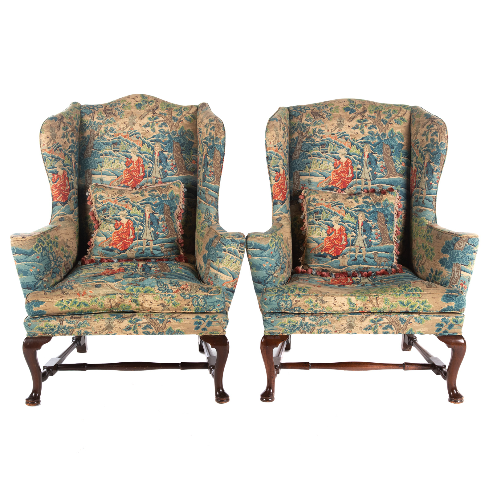 A PAIR OF QUEEN ANNE STYLE UPHOLSTERED 3cae3c