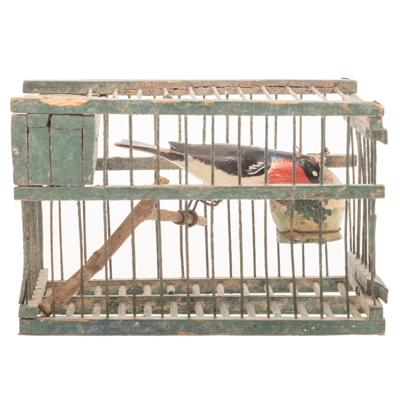 AMERICAN FOLK ART BIRD IN CAGE Early