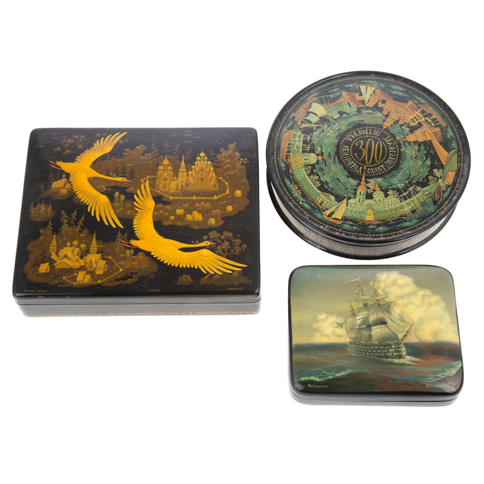 THREE RUSSIAN LACQUER BOXES 20th