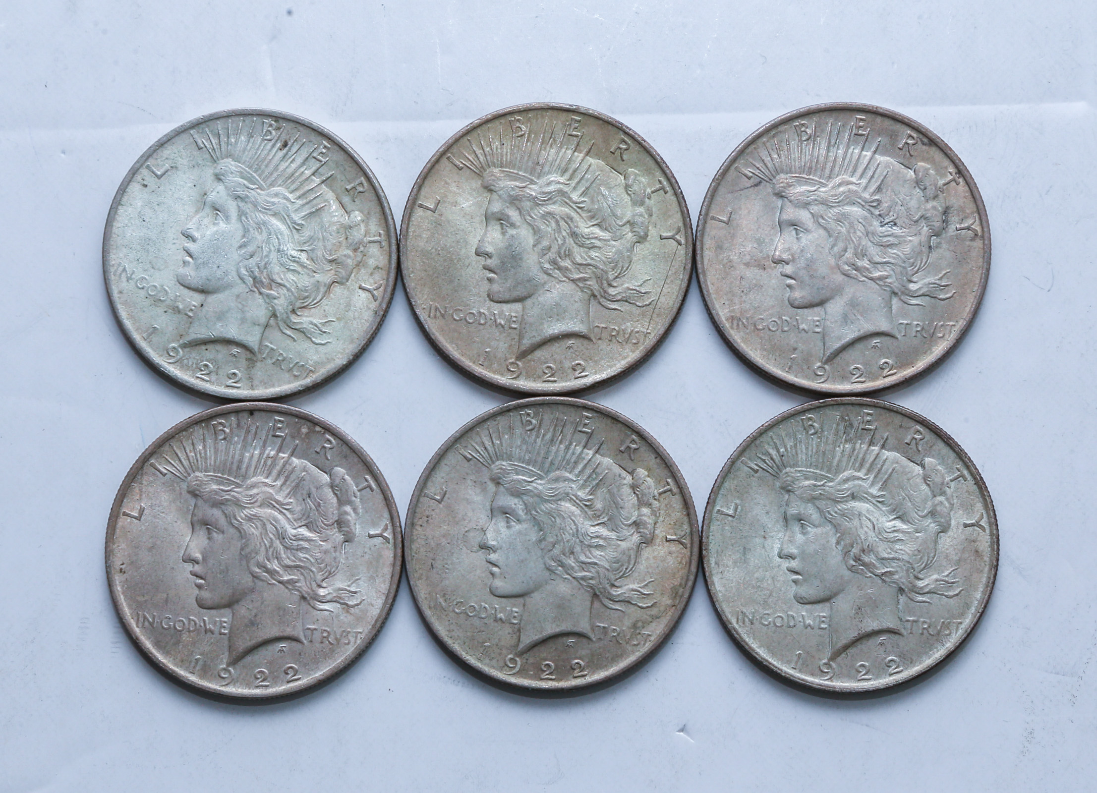 SIX 1922 PEACE DOLLARS VF and 5 XF  3caf92