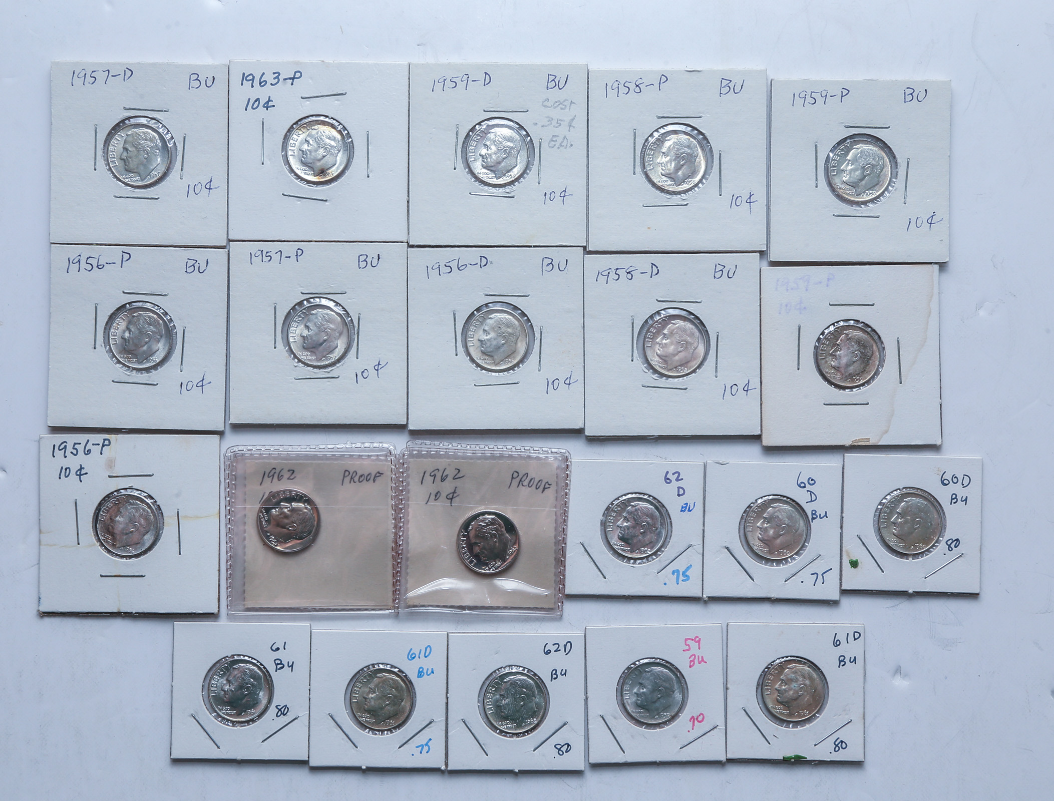 22 BU PROOF SILVER DIMES 1956 2  3cafab