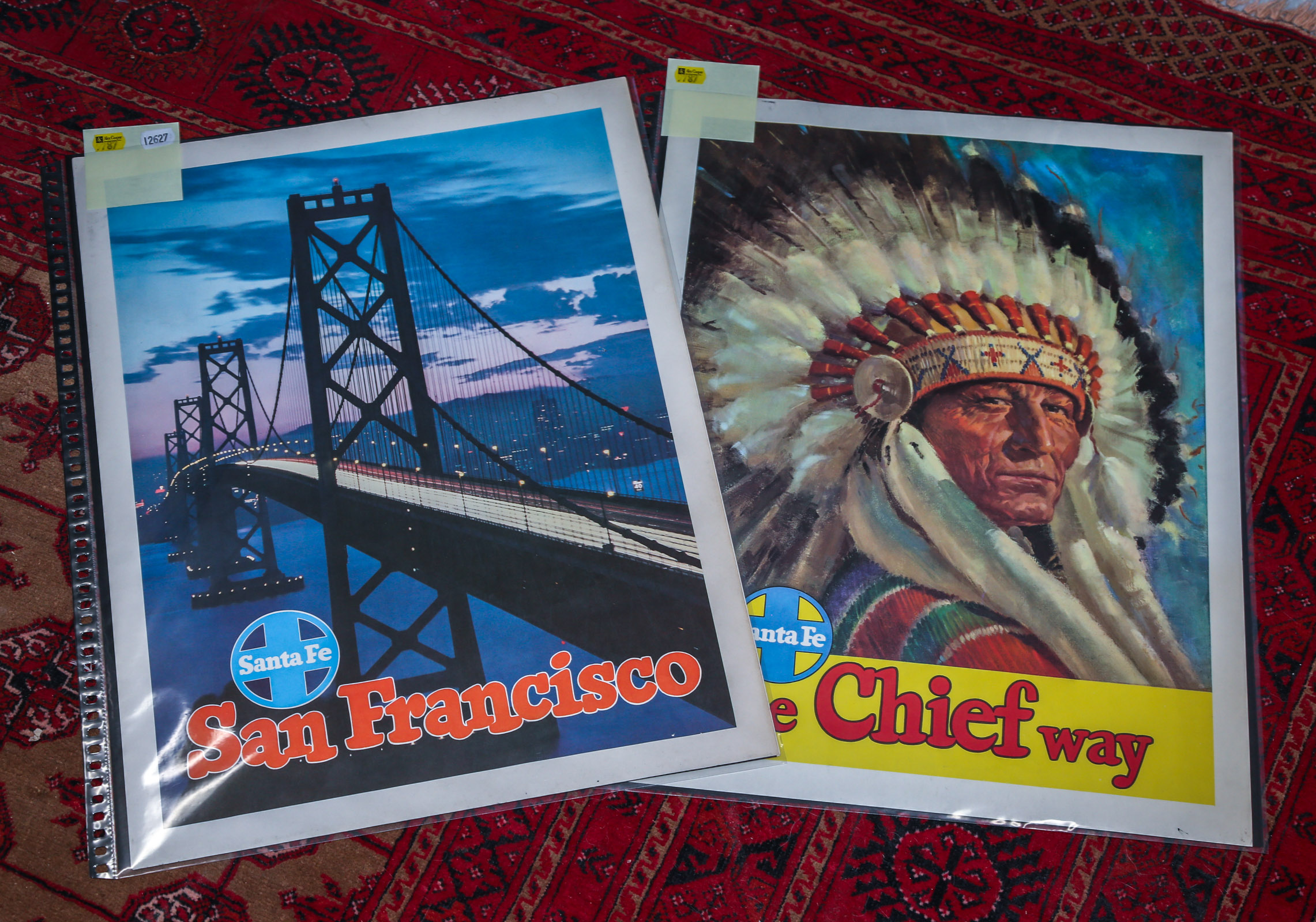 FOUR VINTAGE SANTA FE RAILWAY POSTERS