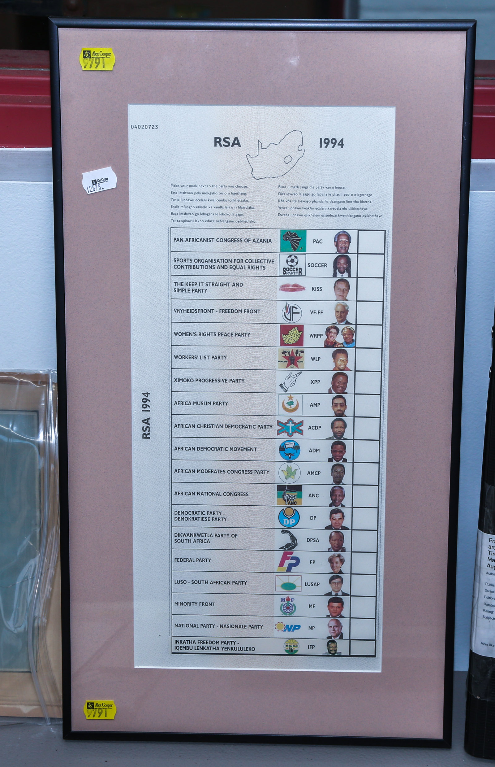 ORIGINAL SOUTH AFRICA VOTER'S BALLOT,