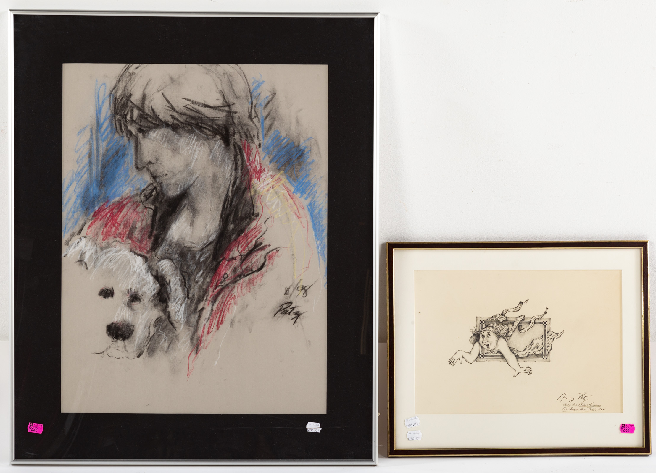 NANCY PATS. TWO FRAMED WORKS One