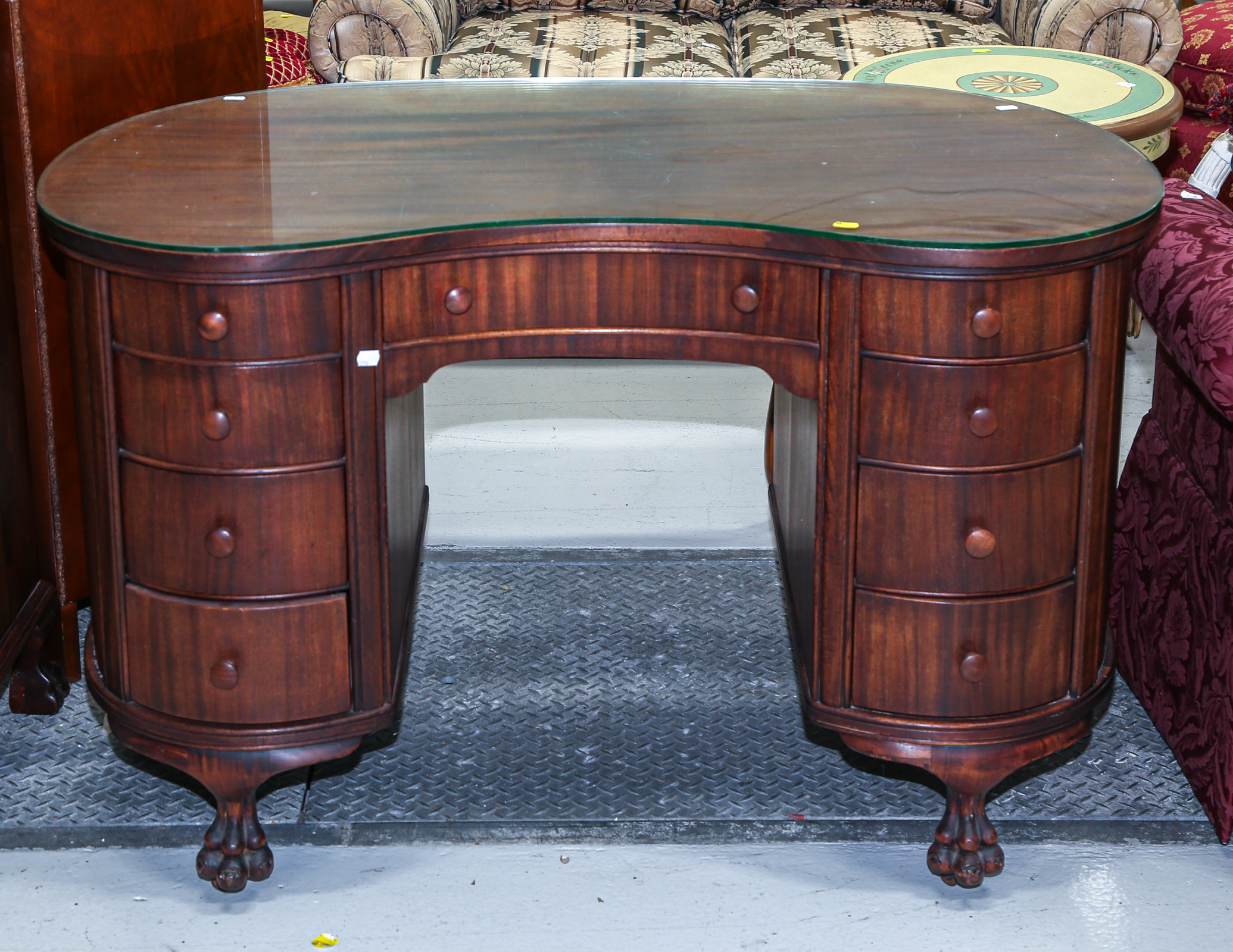 ART DECO MAHOGANY KIDNEY SHAPED 3cb234