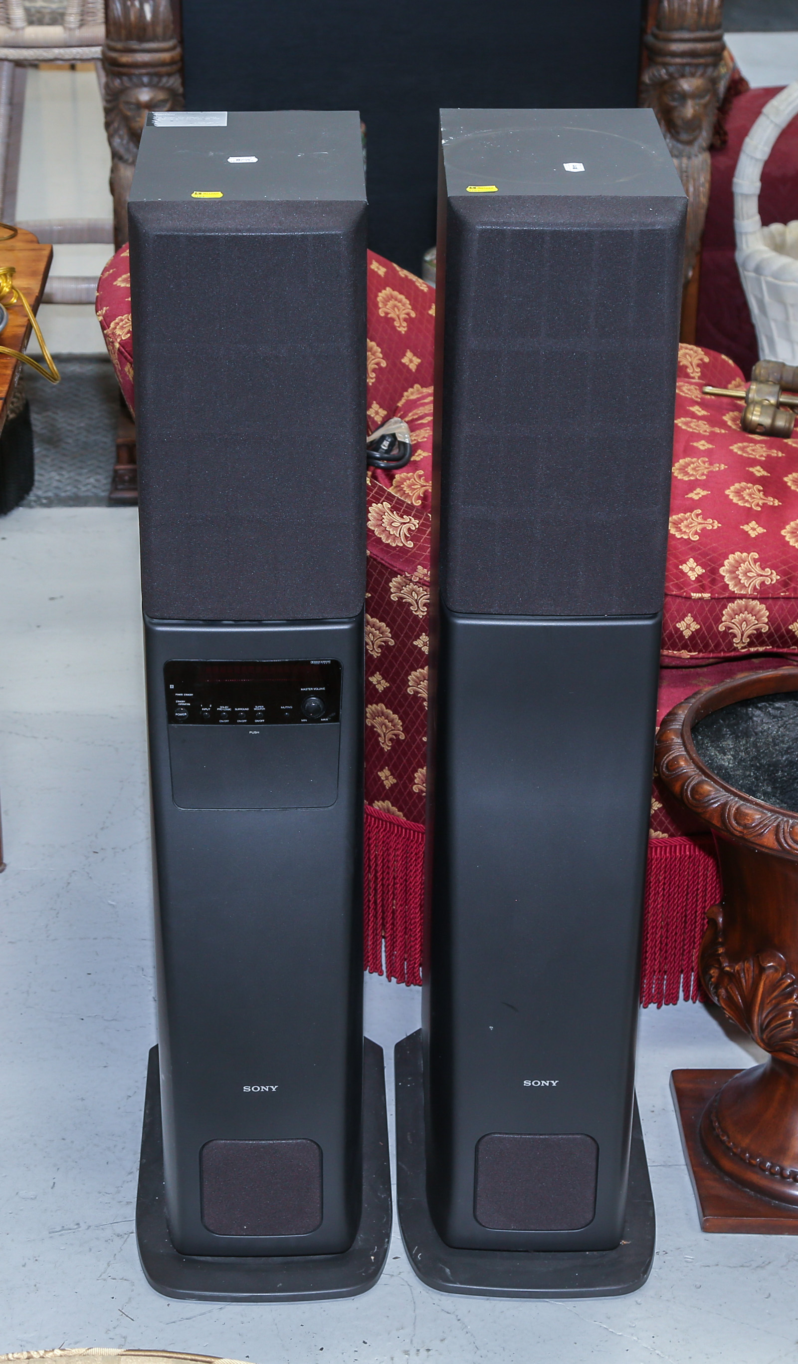 A PAIR OF SONY FLOOR STAND POWERED