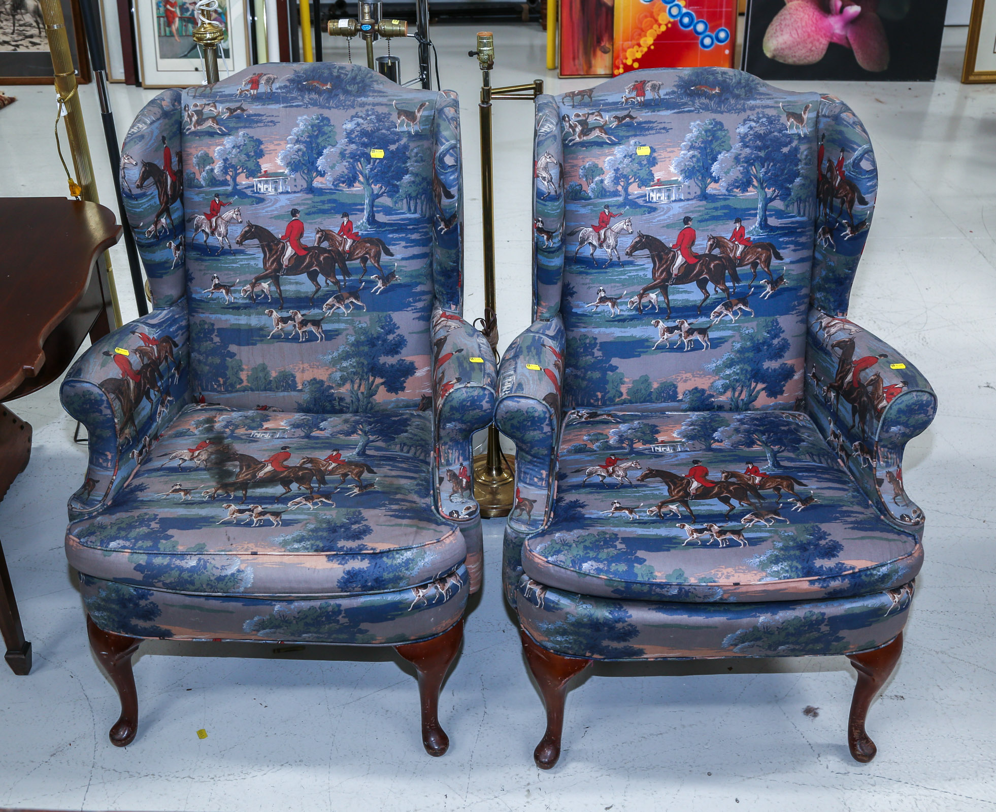 A PAIR OF UPHOLSTERED WING BACK 3cb255
