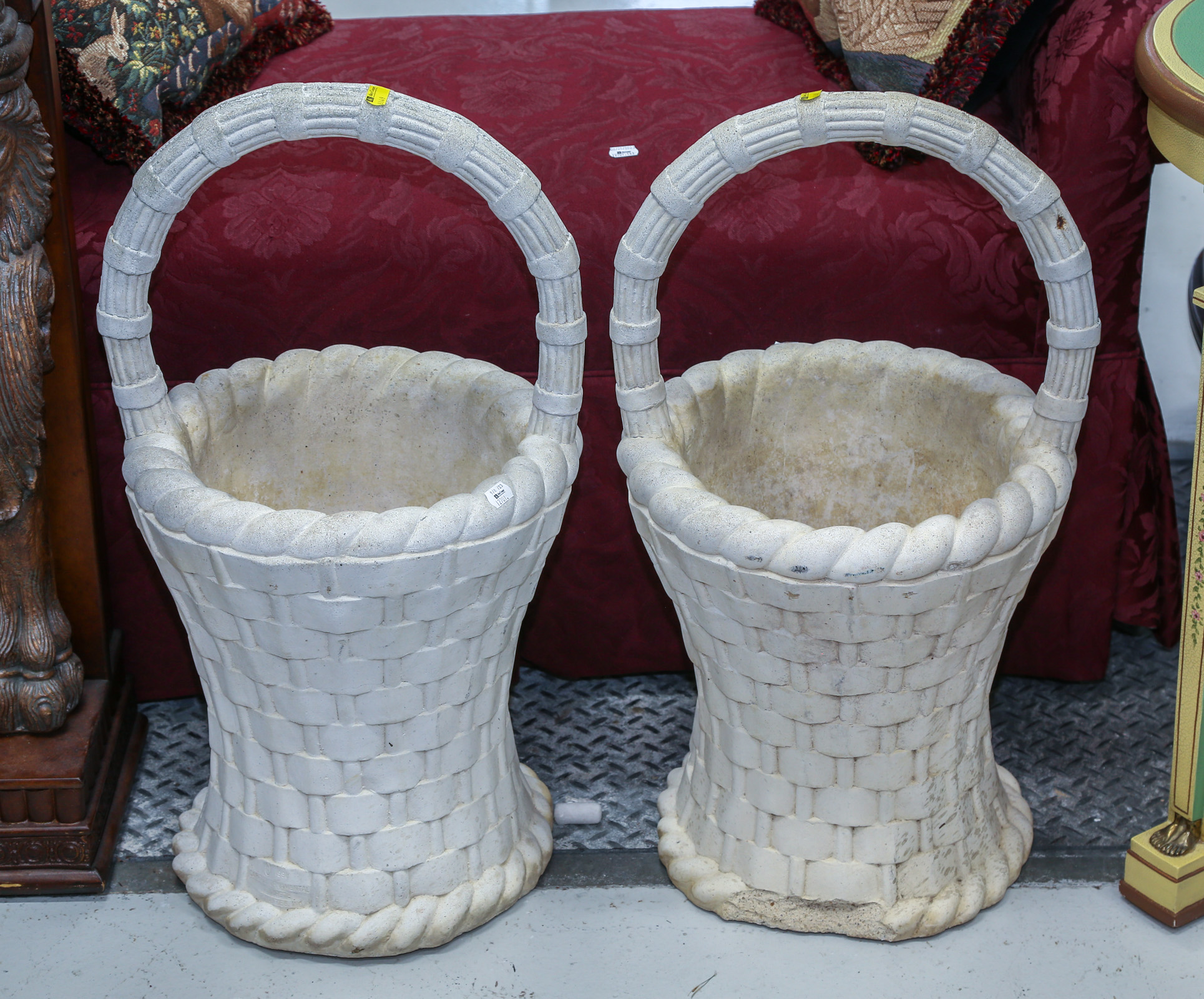 A PAIR OF CEMENT "FLOWER BASKET"