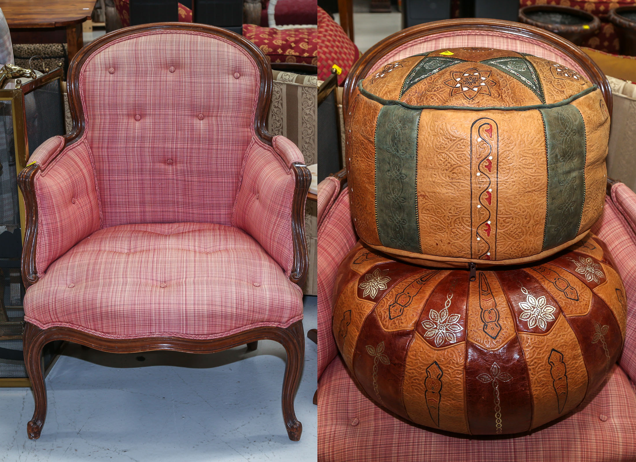 LOUIS XV STYLE CLUB CHAIR & LEATHER