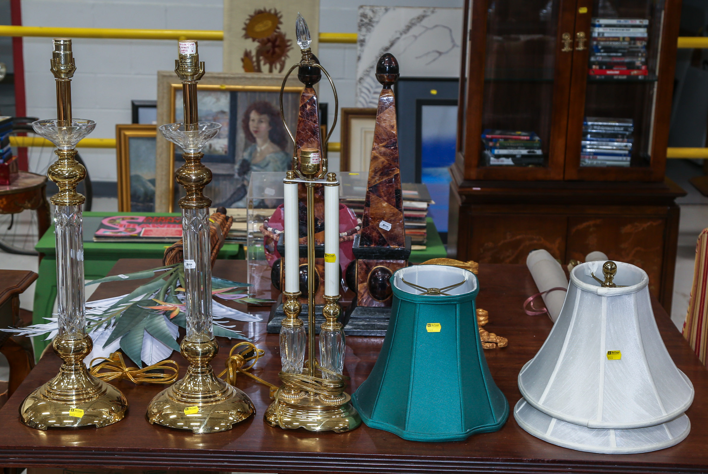 THREE WATERFORD BRASS & GLASS LAMPS