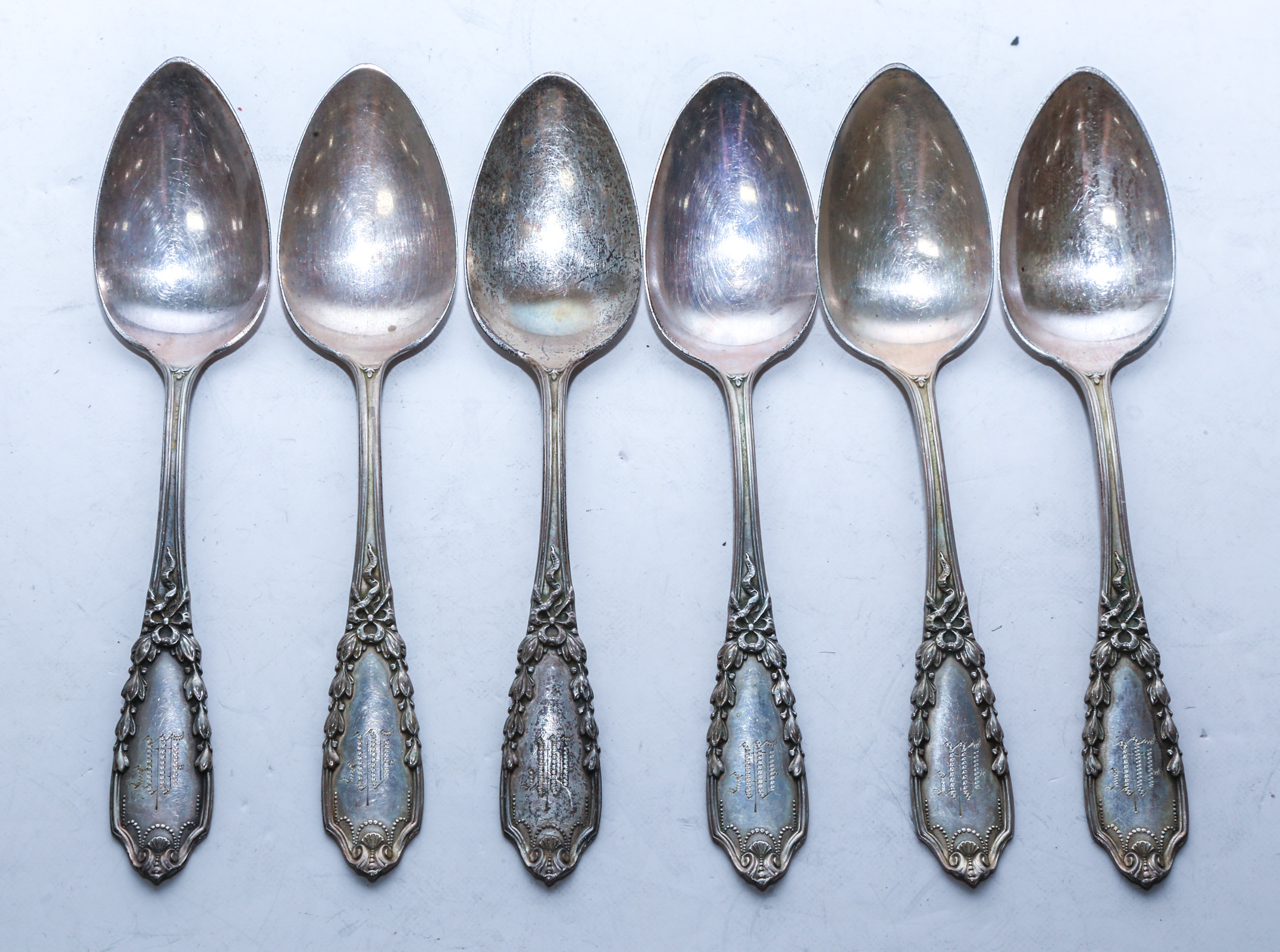 SIX LUNT STERLING JOHN HANCOCK TEASPOONS