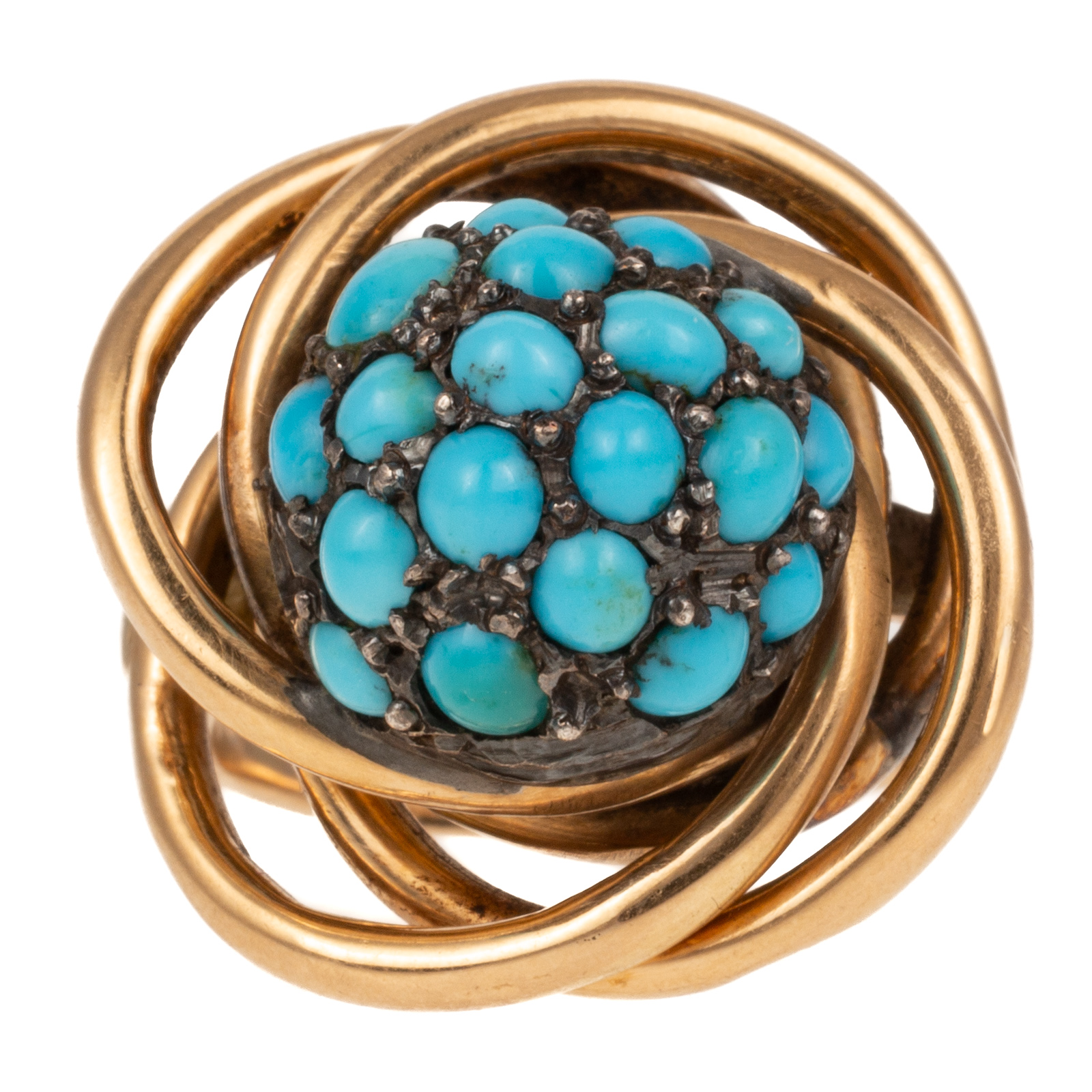 A TURQUOISE OPEN KNOT RING IN 14K