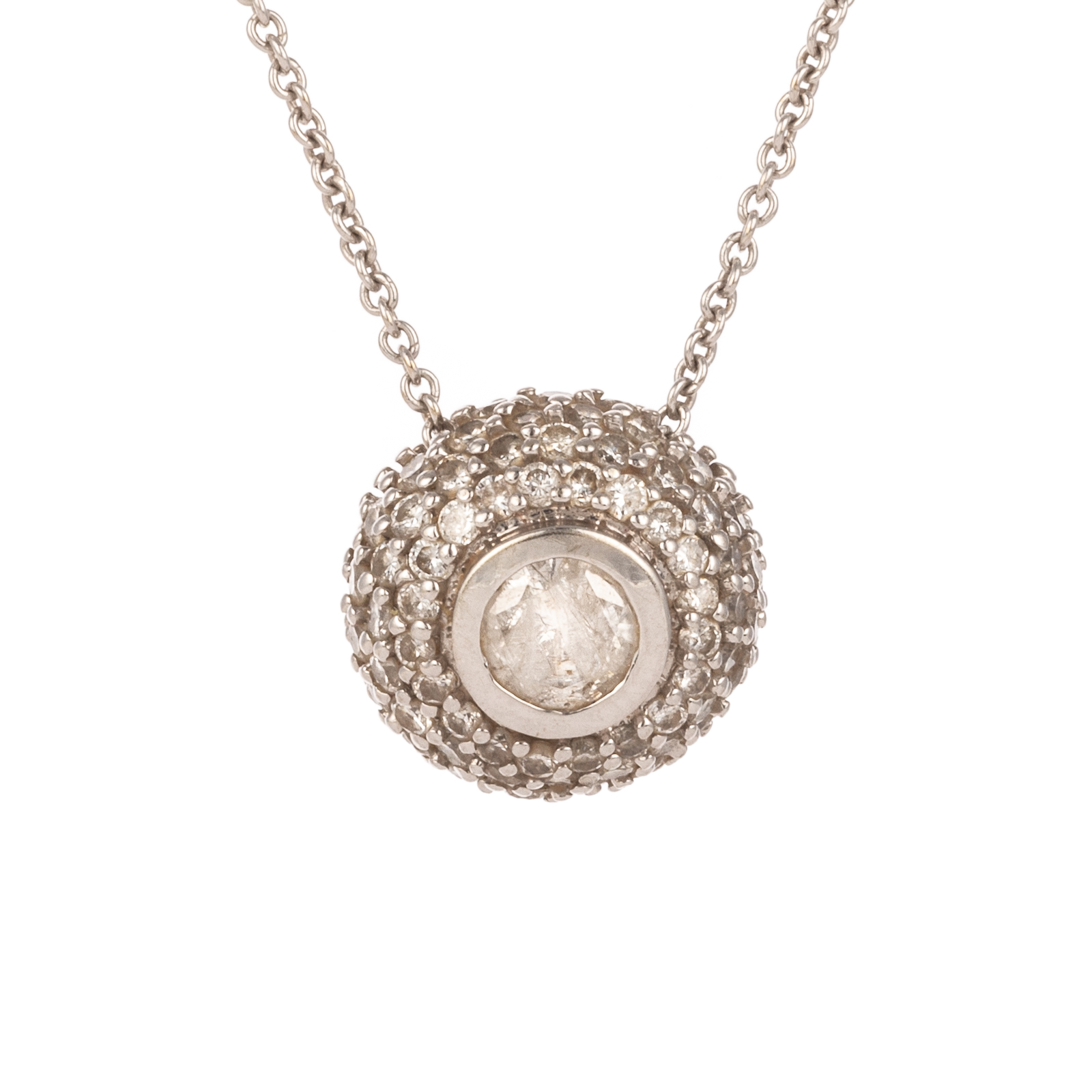 A PAVE DIAMOND BALL PENDANT IN 3cb4c4