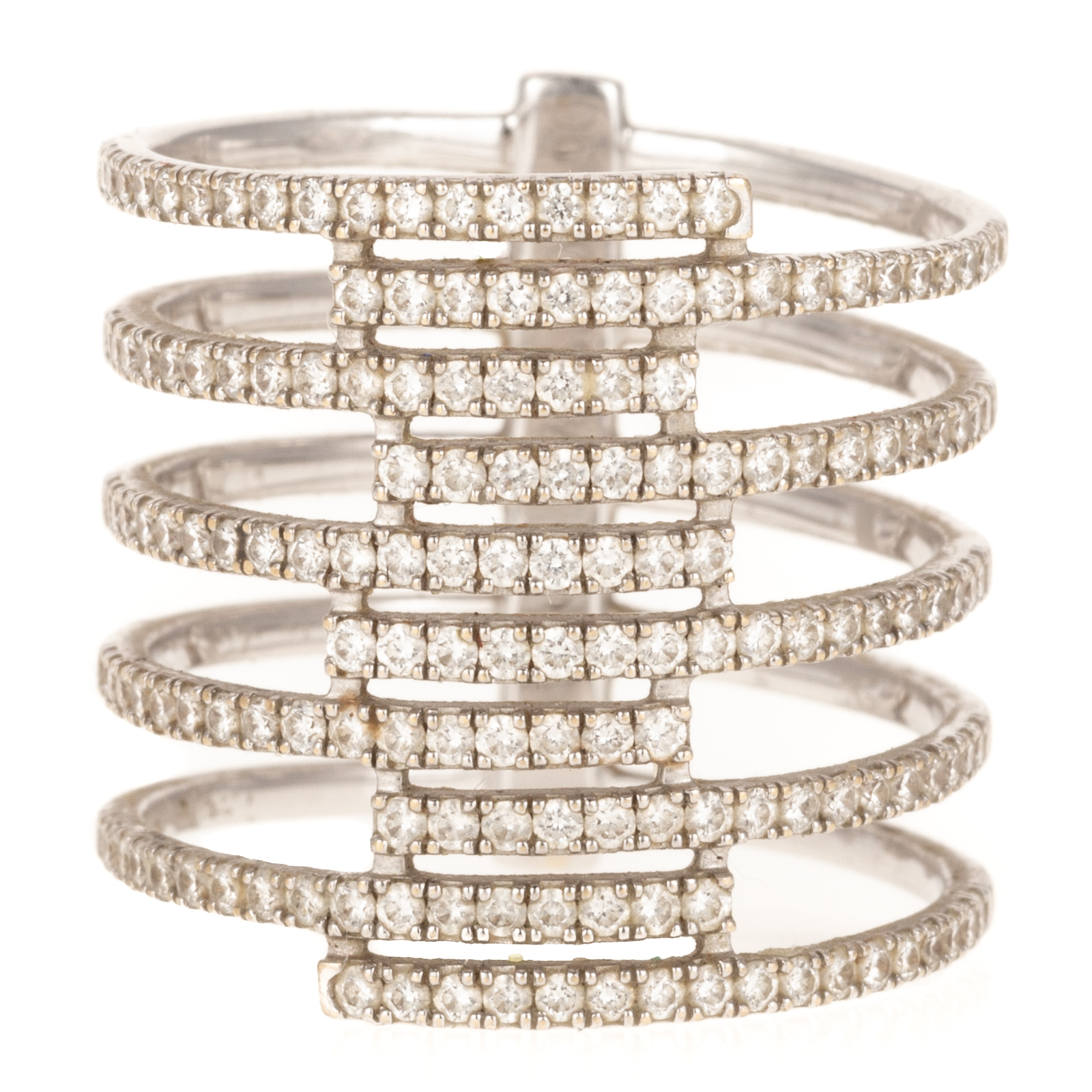 A WIDE MULTI ROW DIAMOND BAND IN