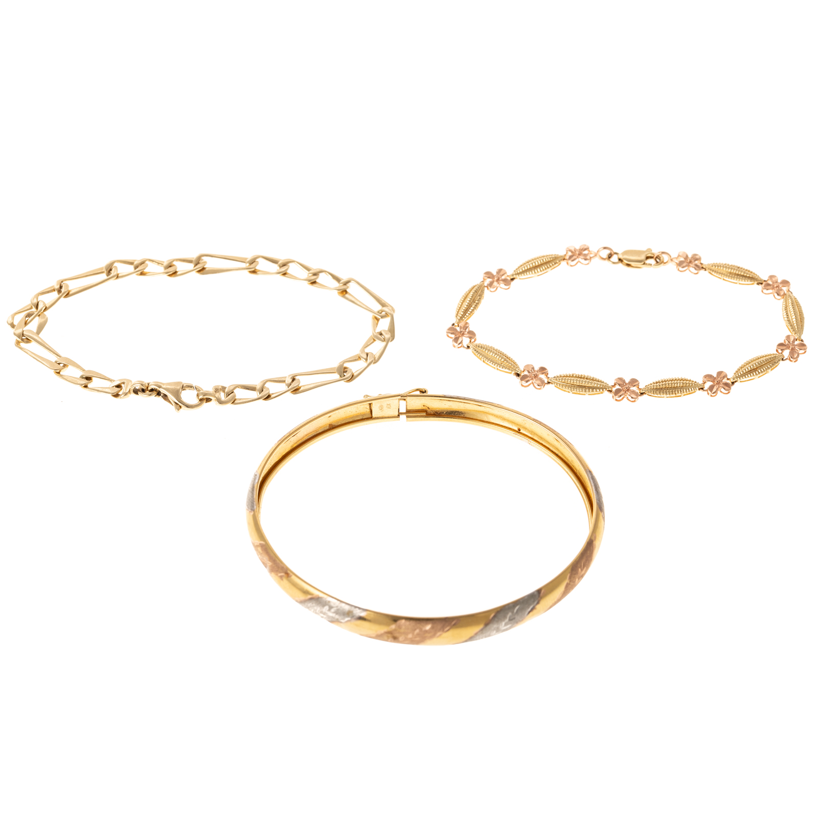 TWO 14K LINK BRACELETS & 10K BANGLE