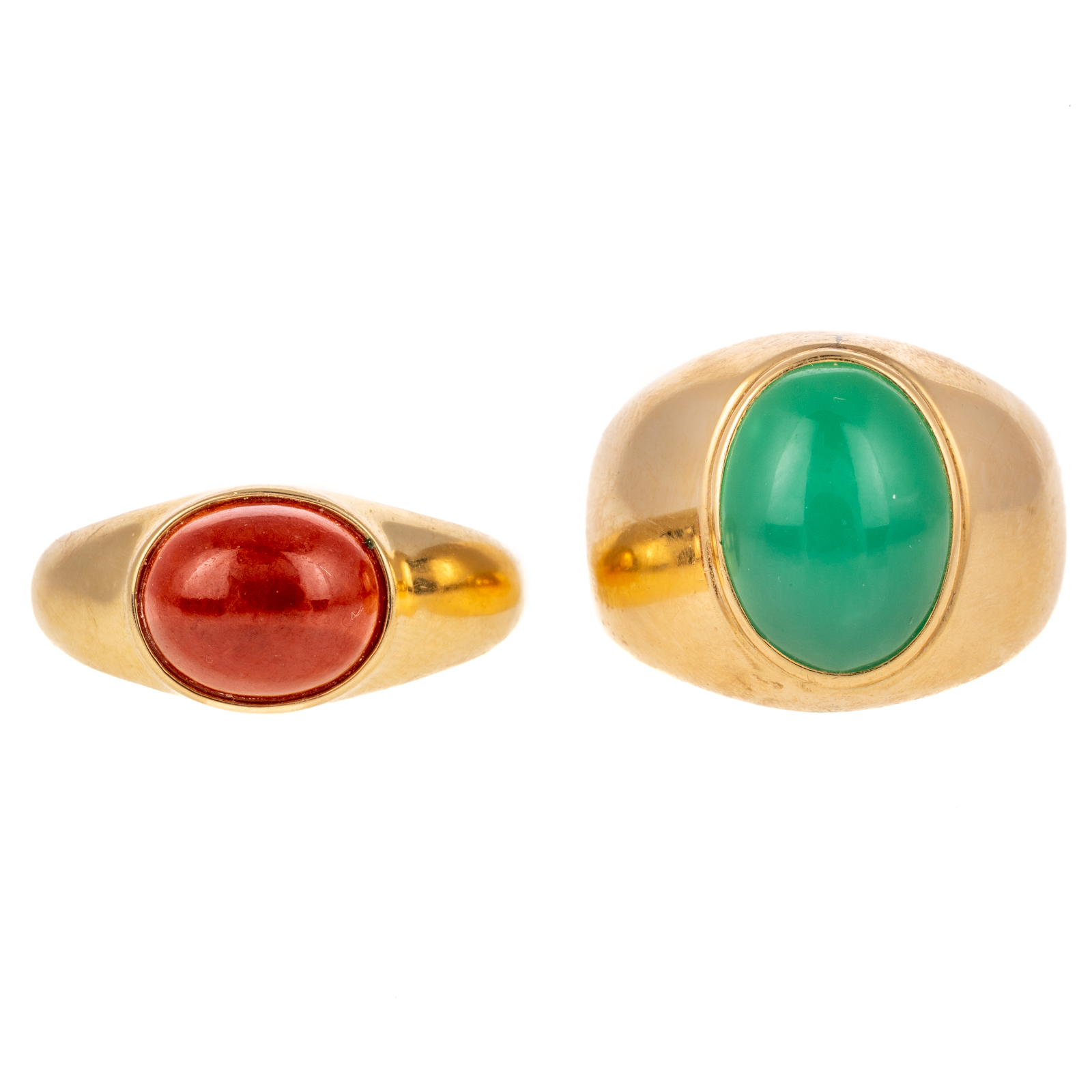A PAIR OF GEMSTONE CABOCHON RINGS