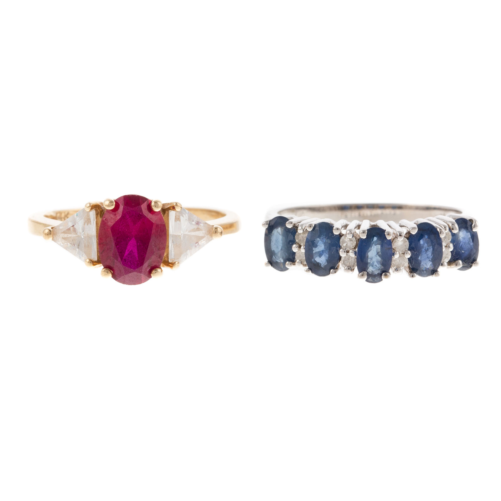 TWO SAPPHIRE, RUBY & DIAMOND RINGS