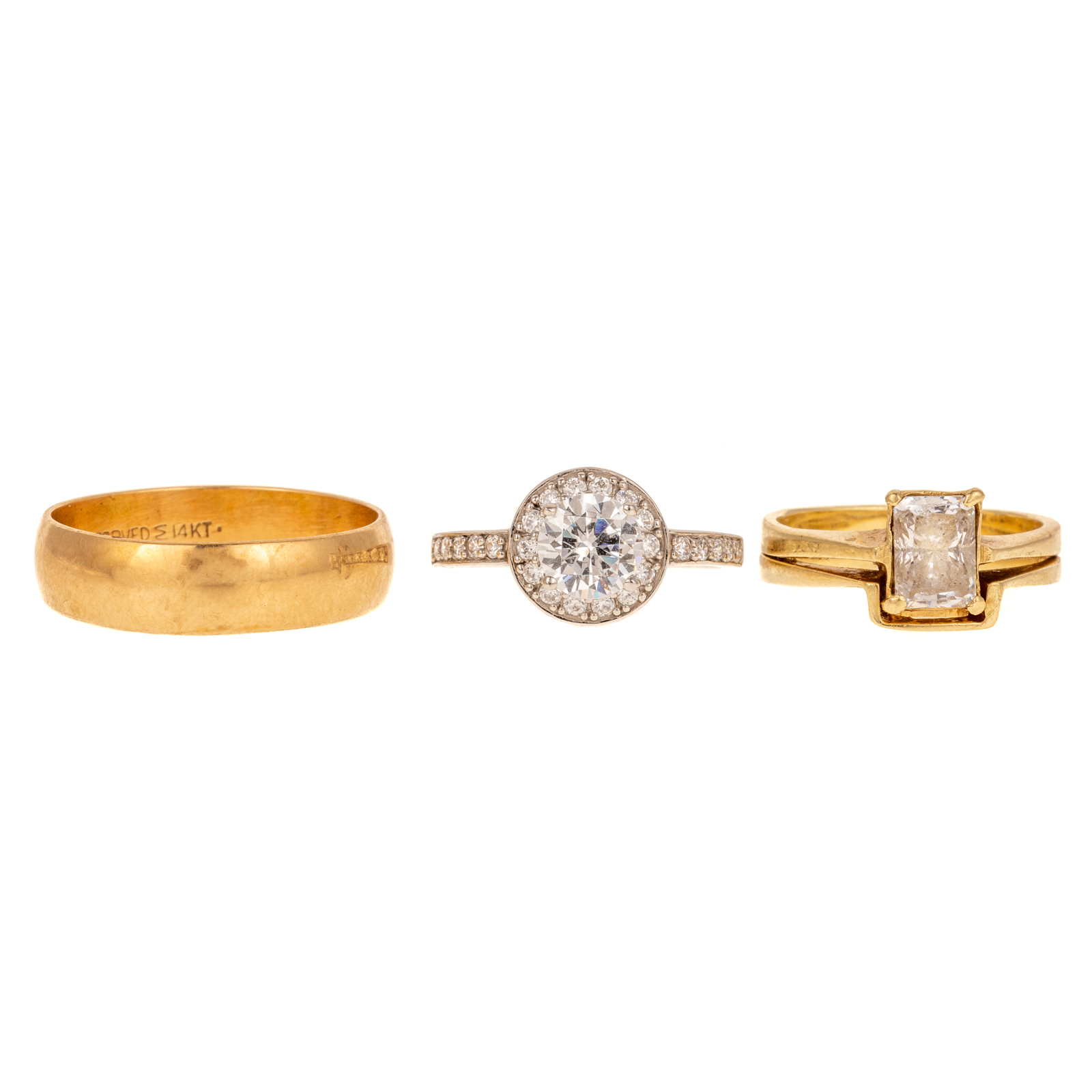 A TRIO OF 14K RINGS WITH CZ'S 1)