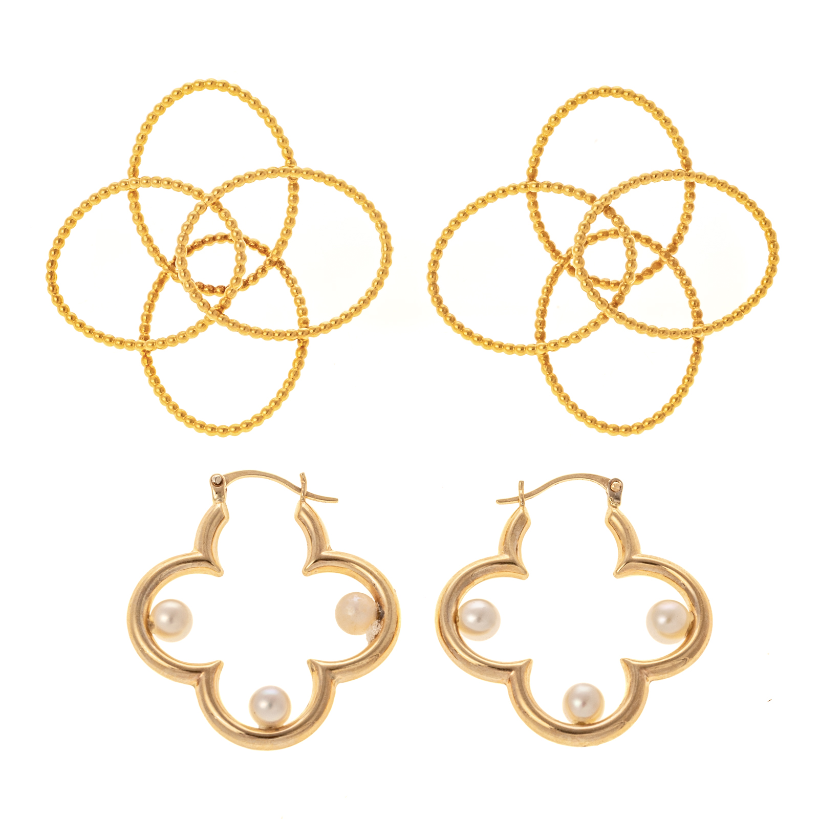 TWO PAIRS OF STYLIZED ROSETTE EARRINGS