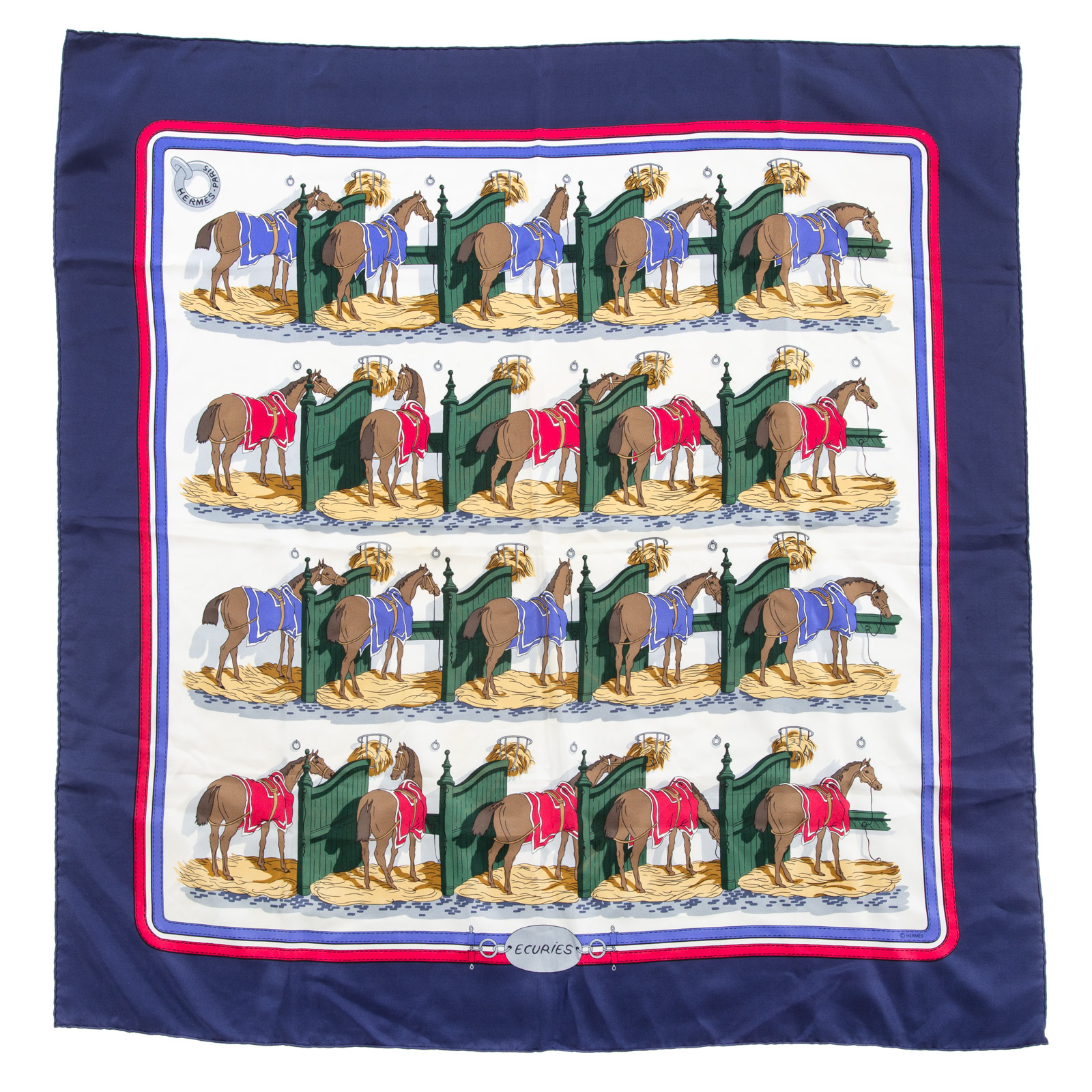 AN HERMES ECURIES SCARF 90 A navy