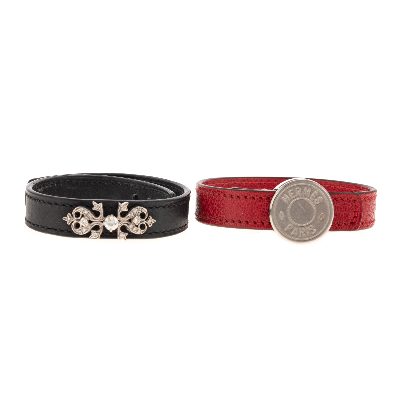 AN HERMES WRAP BRACELET A red leather