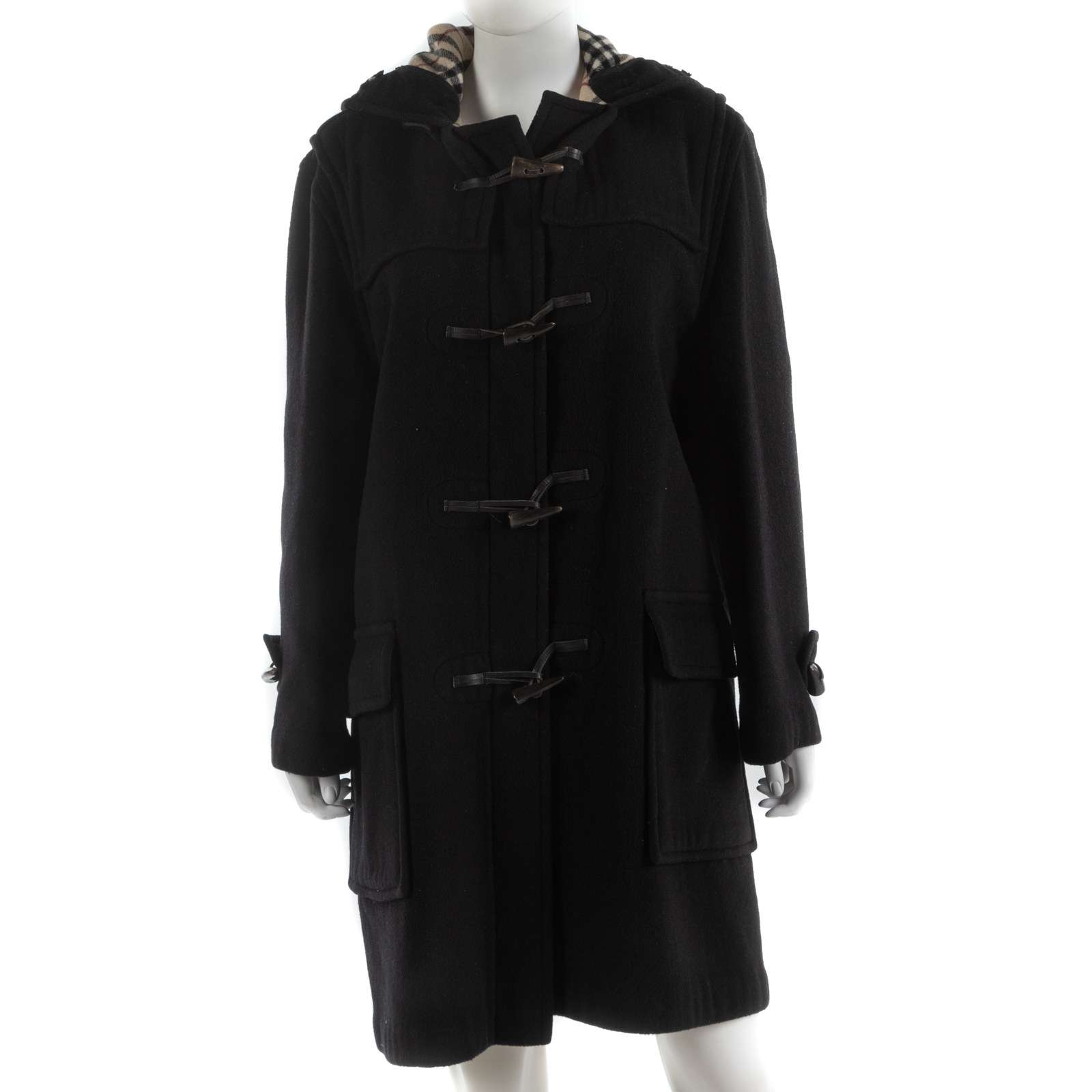 BURBERRY BLACK WOOL DUFFLE COAT