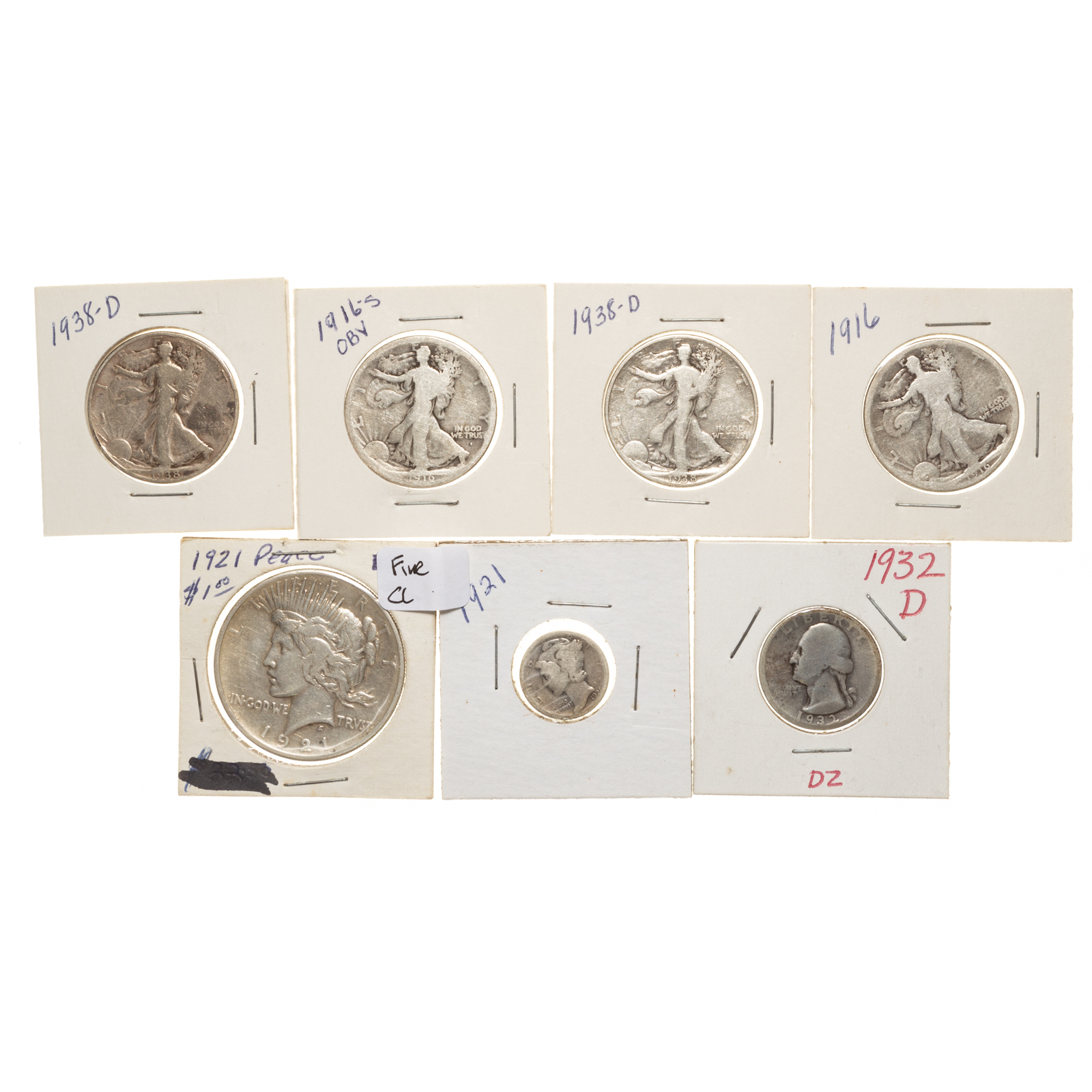 GROUP OF SEVEN SEMI-KEY COINS 1921