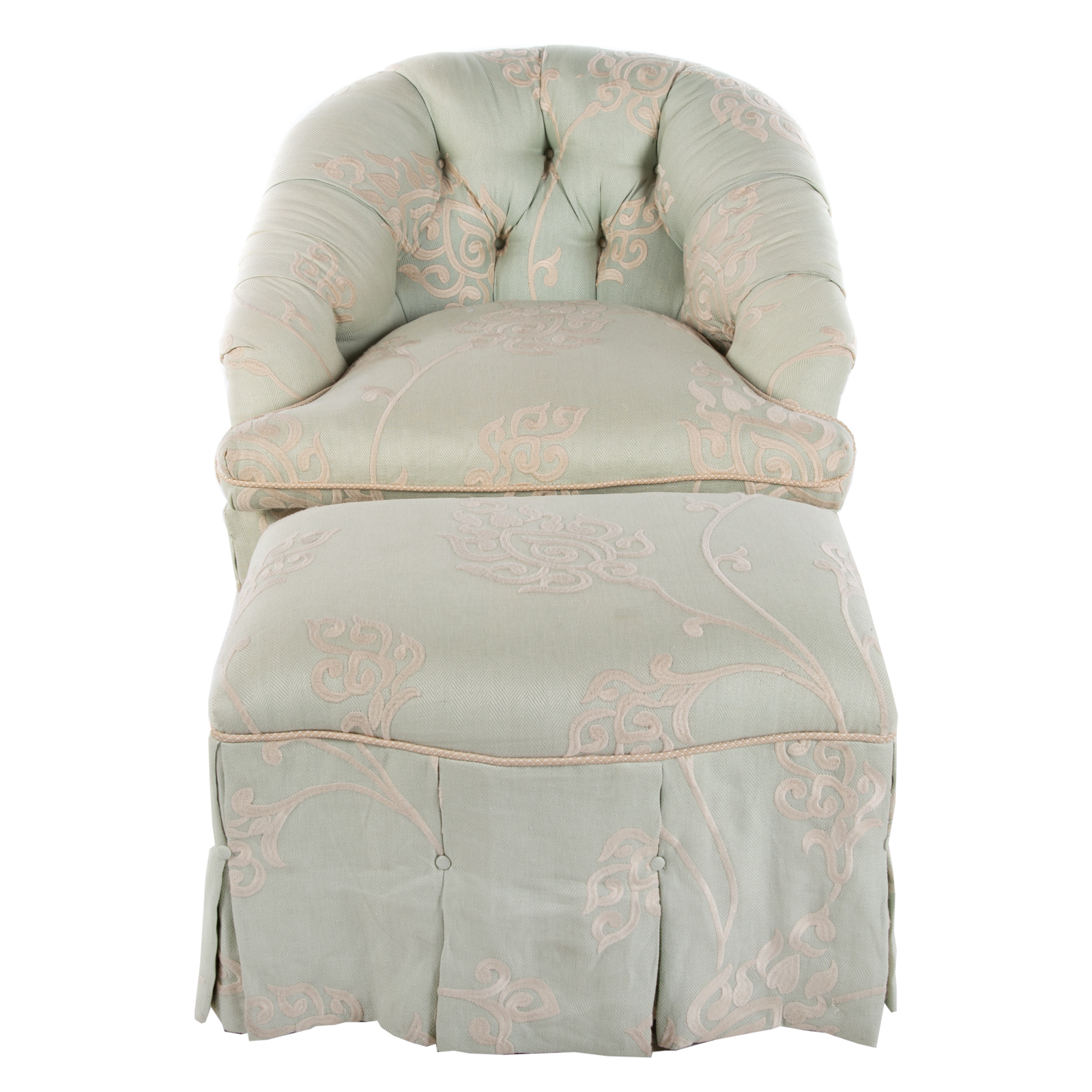 CREWEL UPHOLSTERED TUFTED ARMCHAIR