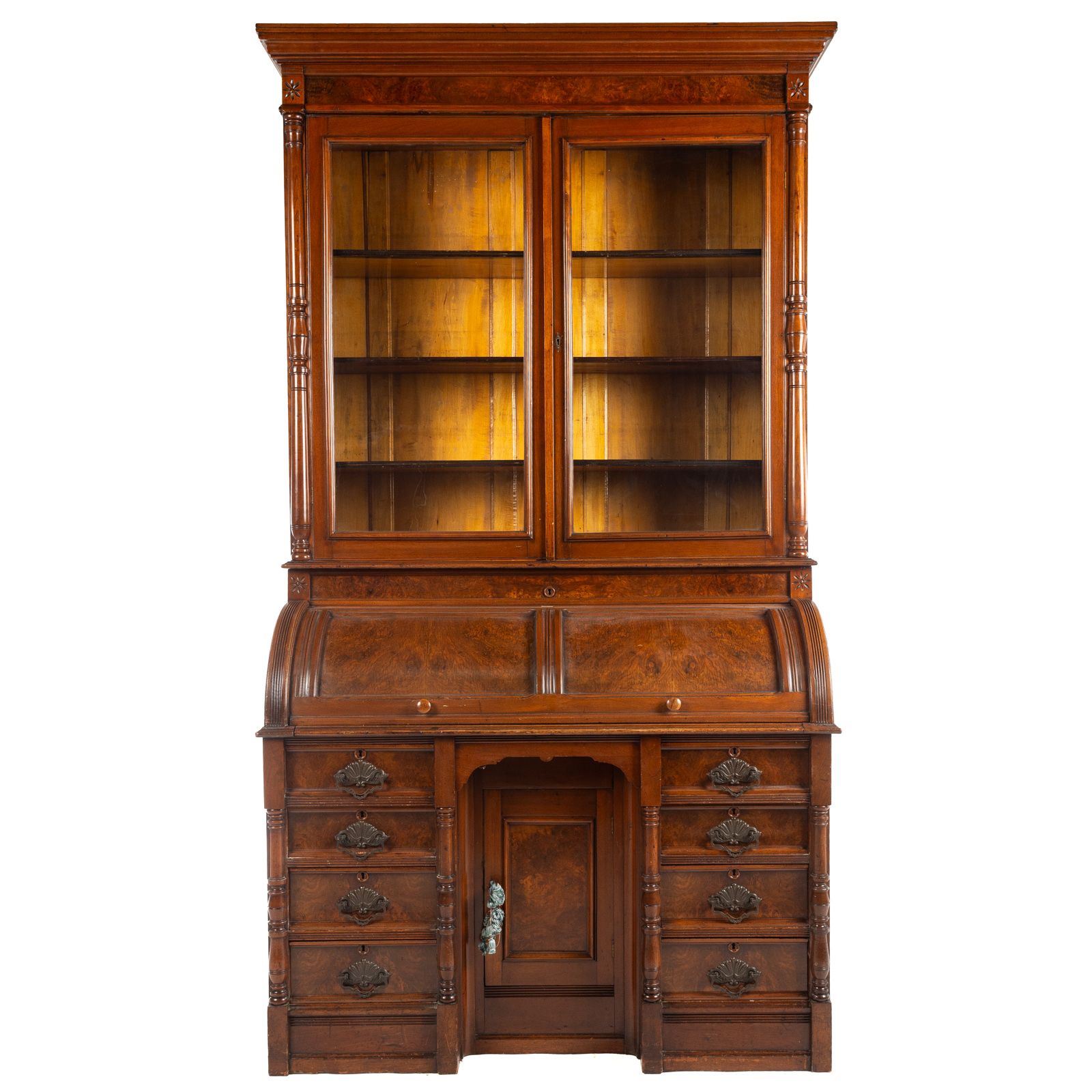 VICTORIAN OAK CYLINDER FRONT SECRETARY