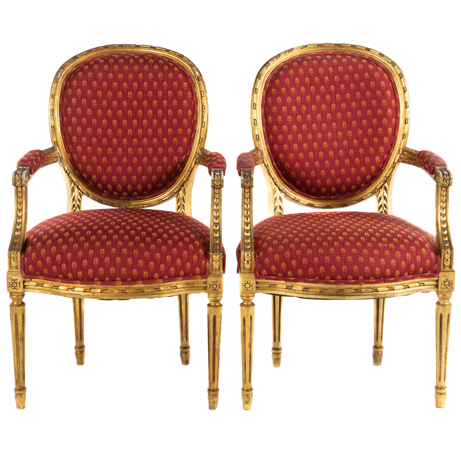 A PAIR OF LOUIS XV STYLE GILT ARMCHAIRS