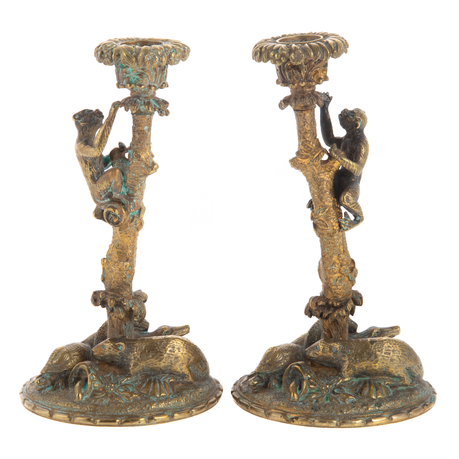 A PAIR OF CONTINENTAL BRASS ANIMAL