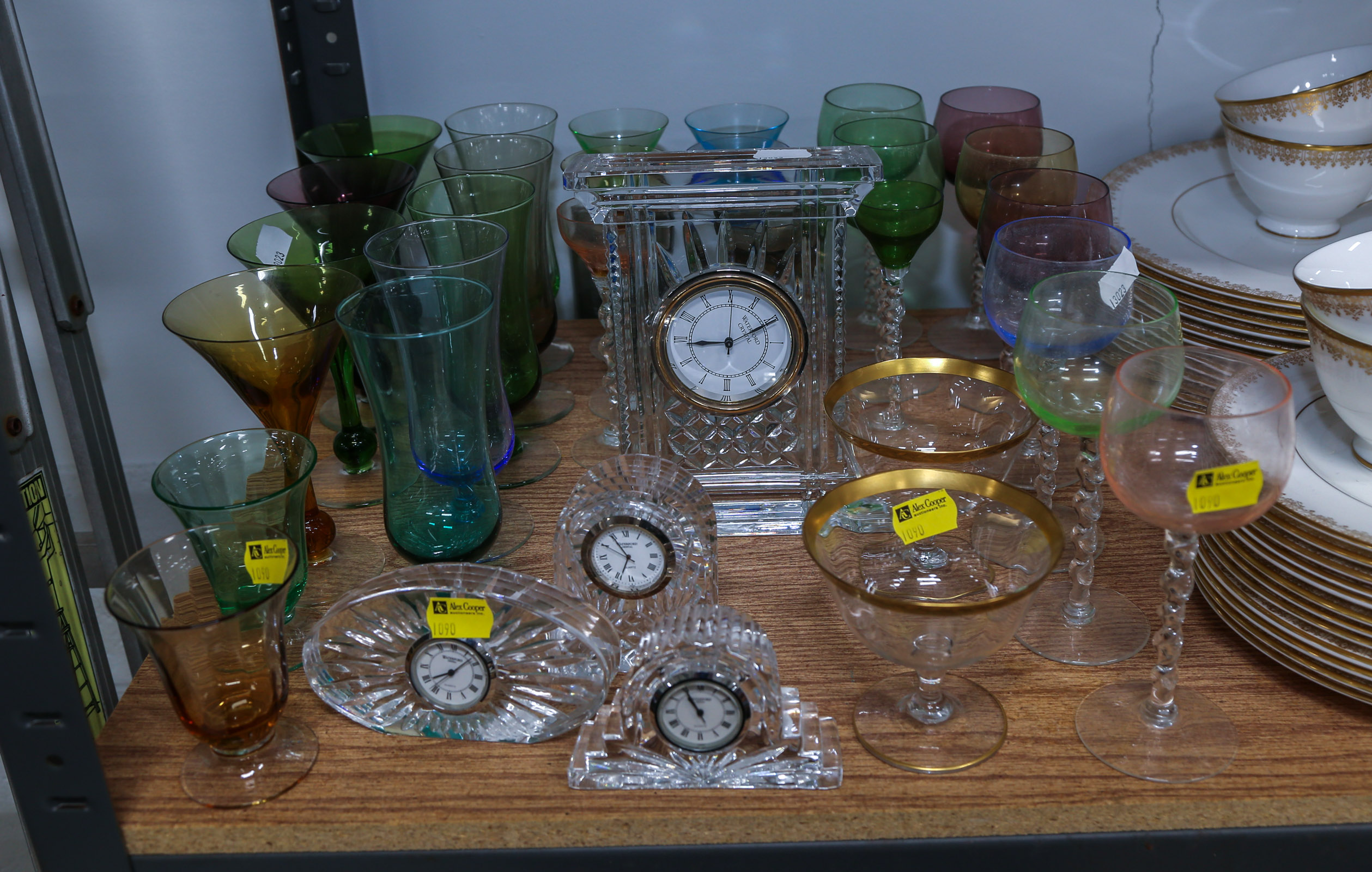 GROUP OF COLORED GLASSWARE & WATERFORD