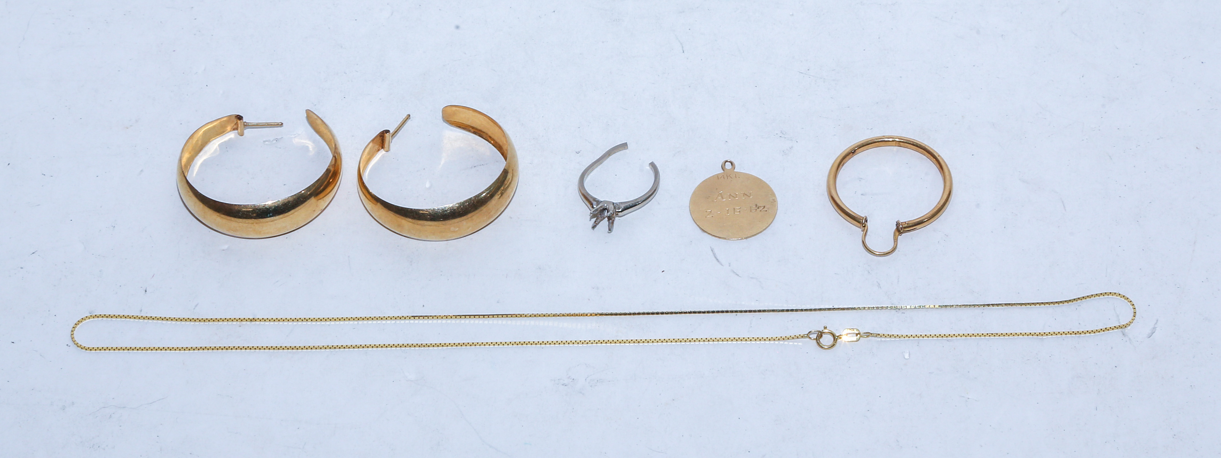 A PAIR OF GOLD HOOPS, NECKLACE