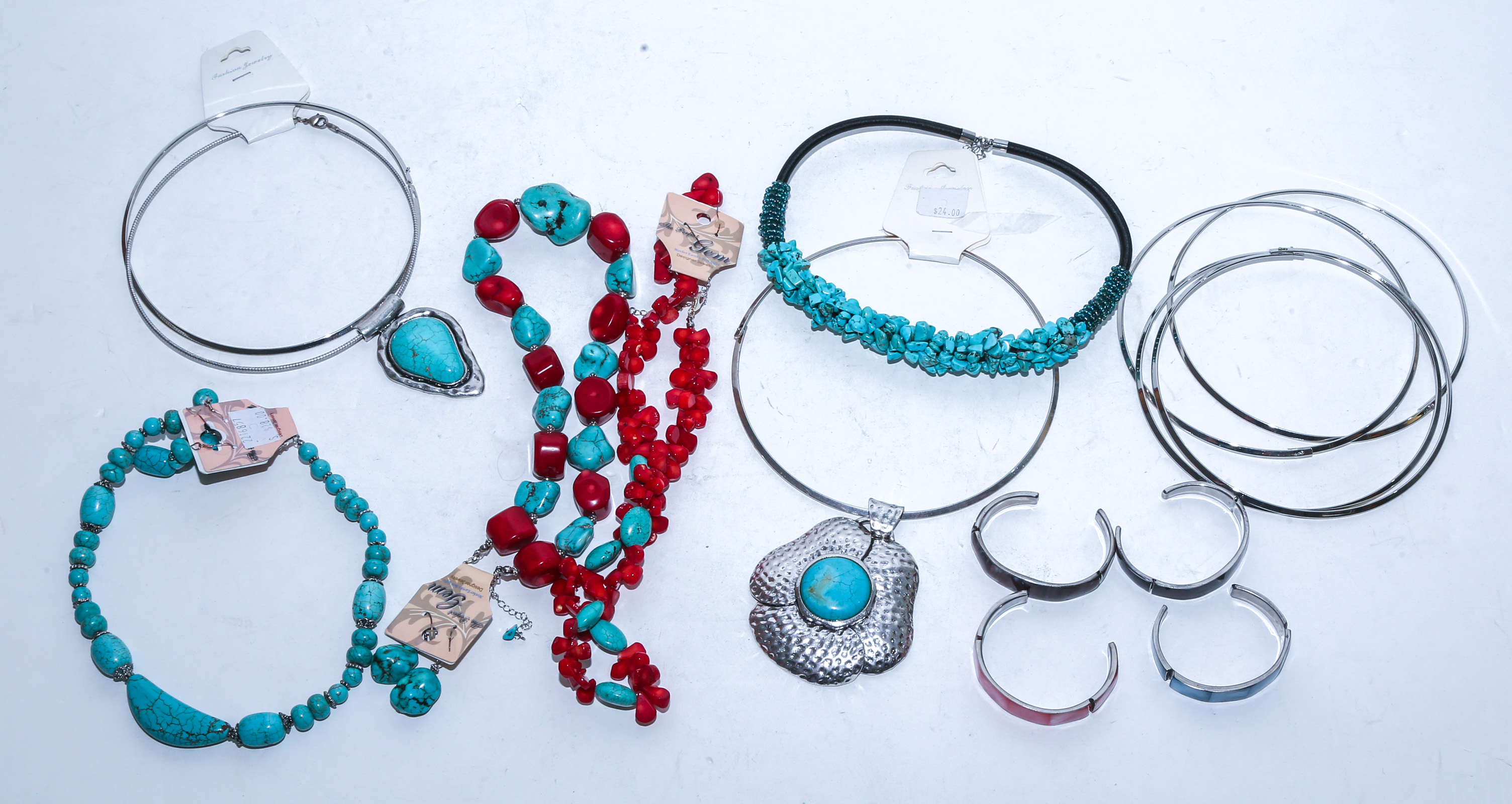 A GROUP OF TURQUOISE & CORAL JEWELRY