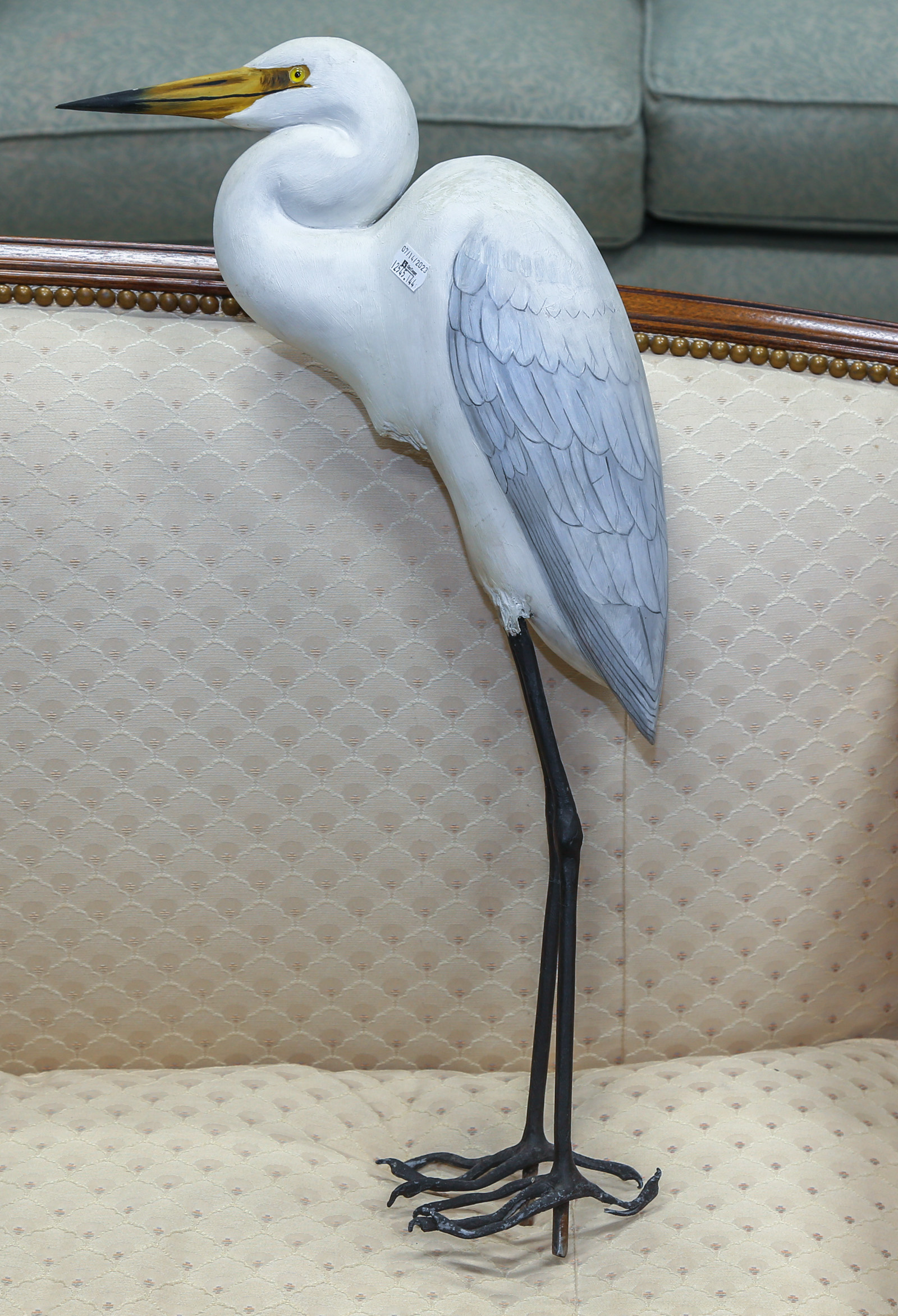 A CARVED & PAINTED WOOD EGRET Contemporary,