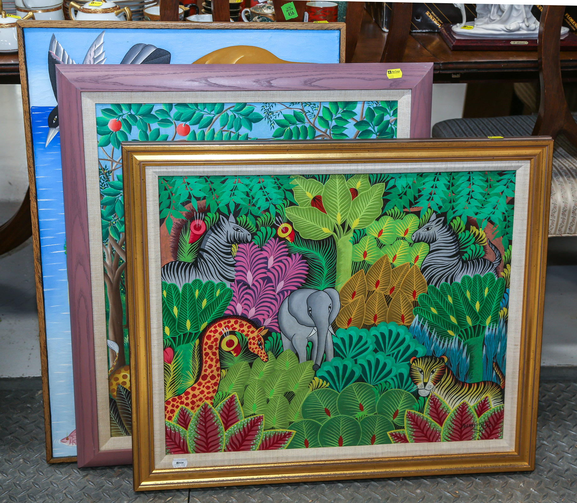 THREE HAITIAN JUNGLE SCENE PAINTINGS 3cb962