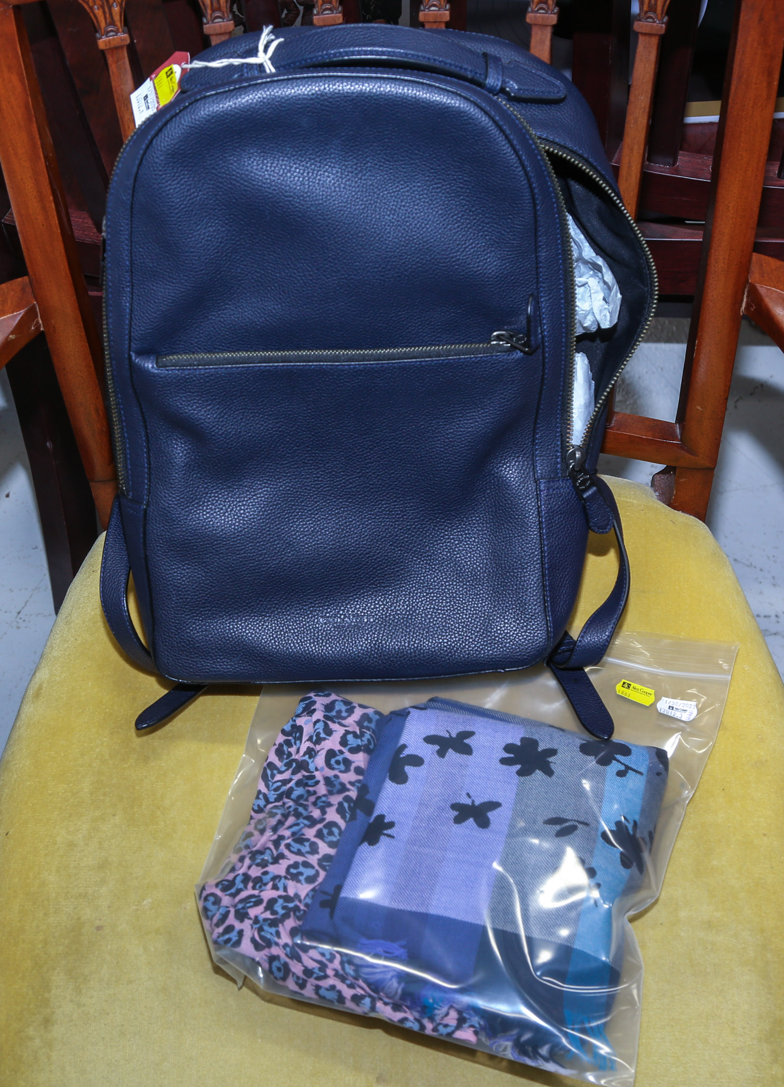 A COACH BACKPACK & TWO COACH SCARVES