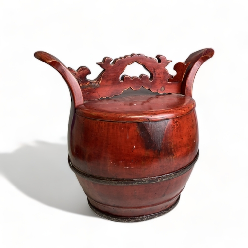 A Chinese wood & red lacquer ware