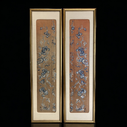 A pair of Chinese framed silk embroidered