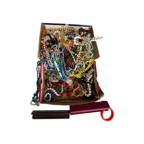 A LARGE BOX OF COSTUME JEWELLERY