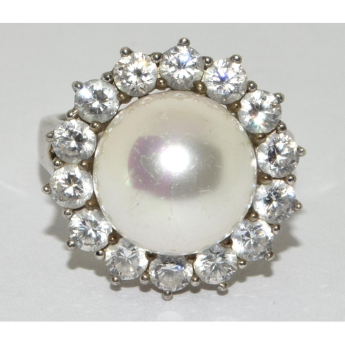 925 silver Pearl halo design ring 3c9558