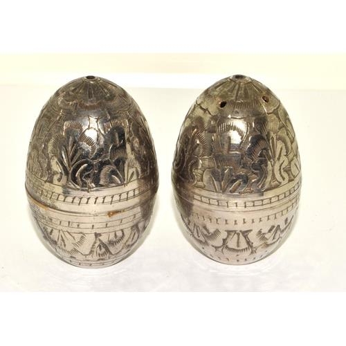 PAIR OF INDIAN WHITE METAL EGG SALT