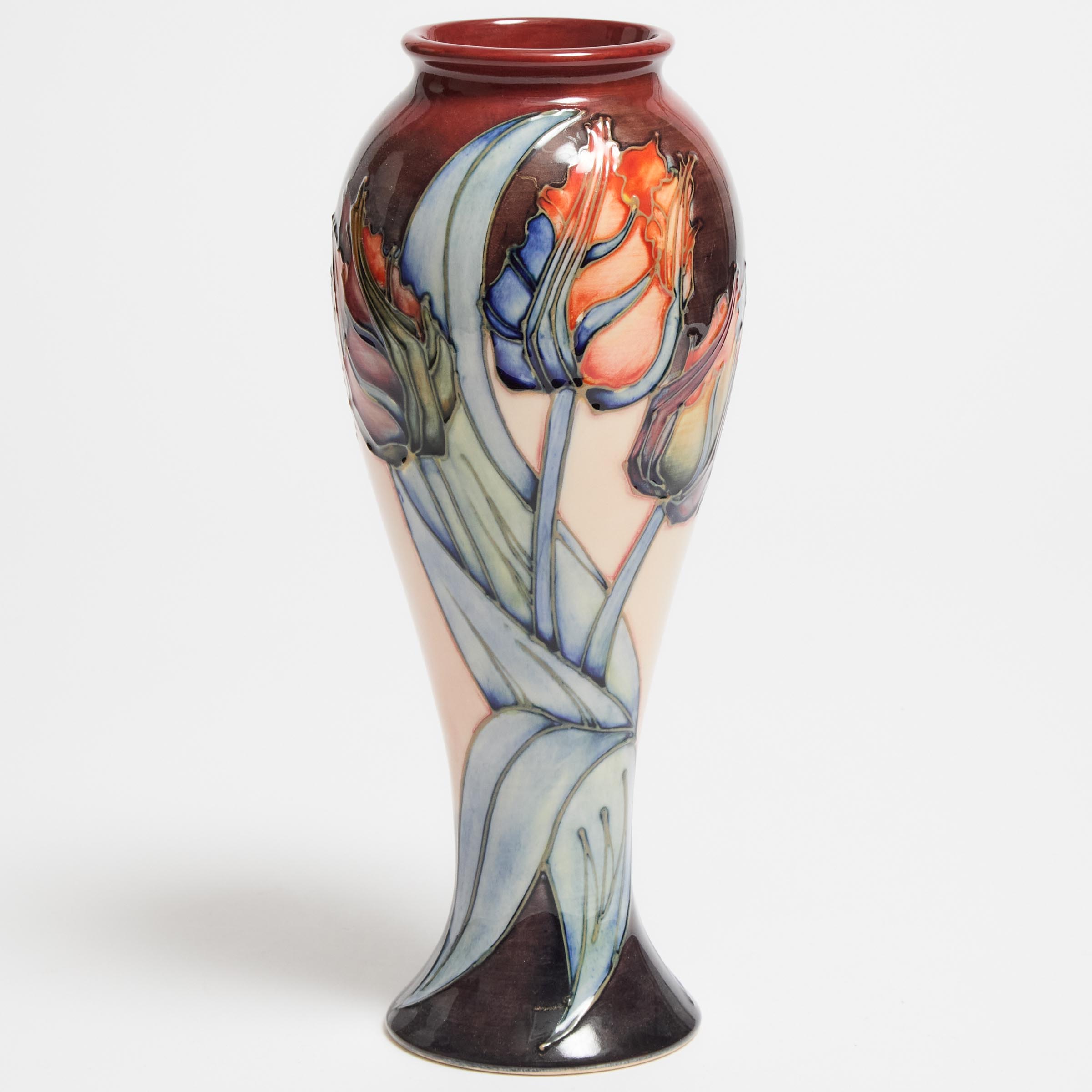 Moorcroft Red Tulip Vase, Sally Tuffin,