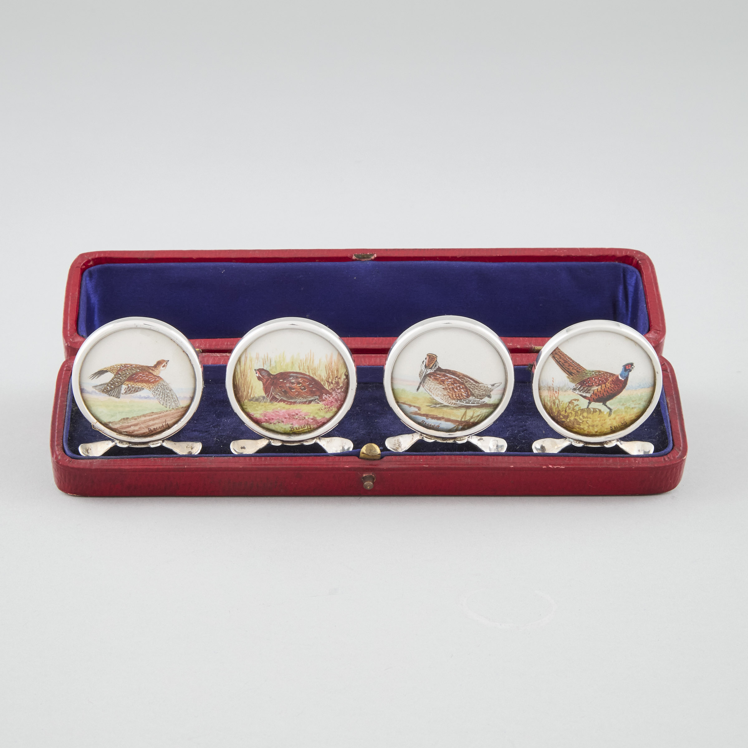 Four English Silver Novelty Painted