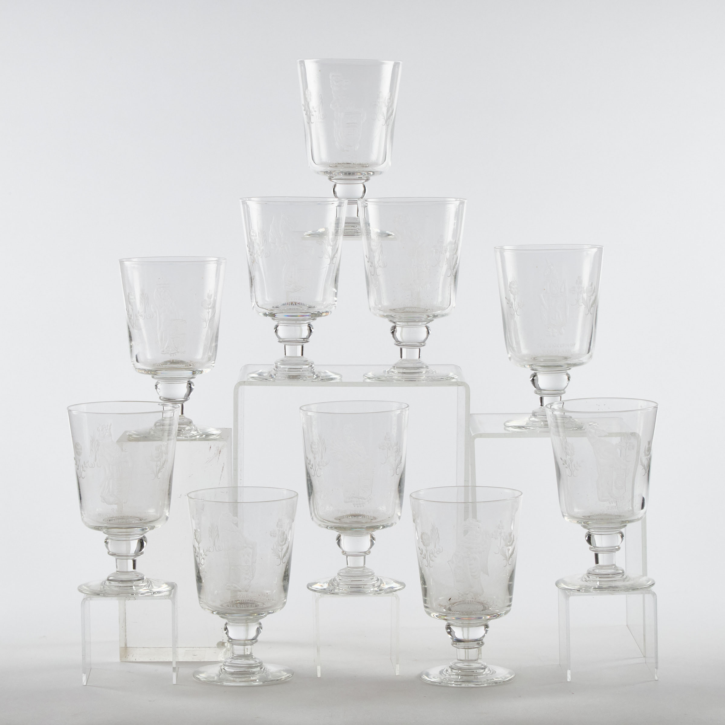 Set of Ten Webb Engraved Glass